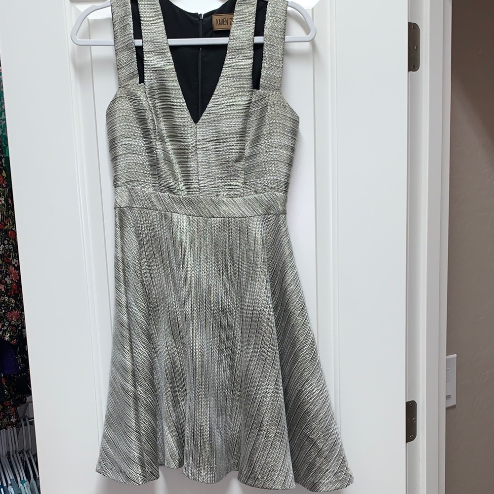 Karen Zambos Gold/white/black A-Line Dress